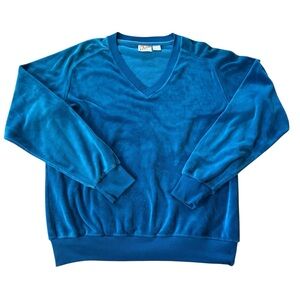 VINTAGE 70s 80s Loafers By RYK Velour Sweater Size Large Blue Beverly Hills